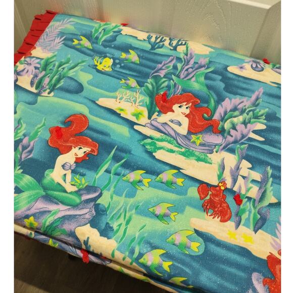 Little Mermaid Reversible Throw Blanket Ariel Sebastian Flounder Handmade 68x44" - Picture 1 of 5